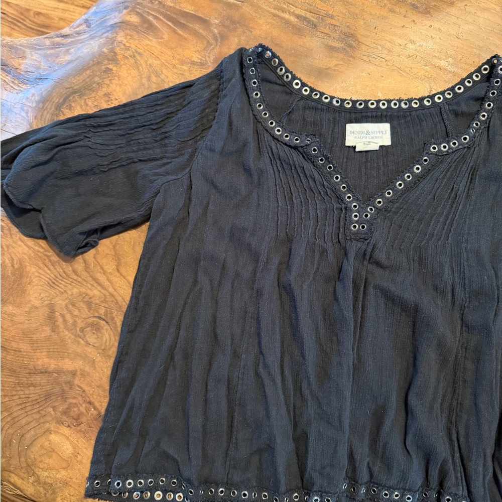 Denim & Supply Ralph Lauren black Blouse with Eyelet Trim